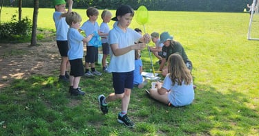 a group of children playing with bug nets
