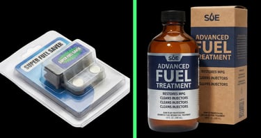 Comparison of a magnetic fuel saver gadget versus a legitimate fuel efficiency product, illustrating the gap between myth 