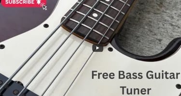 Close-up of a bass guitar fretboard for a free bass guitar tuner online tutorial.