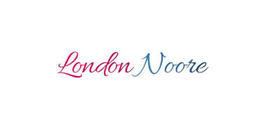 London Noore brand logo featuring red and blue cursive calligraphy on a white background.