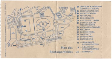 1936 Olympics Basketball Ticket Stub, reverse with map of games. Very rare