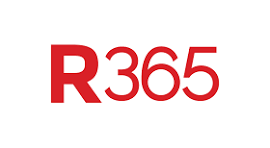 Red R365 restaurant management software company logo on a white background.