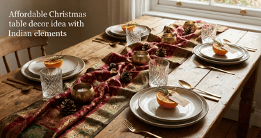 a table setting for Christmas