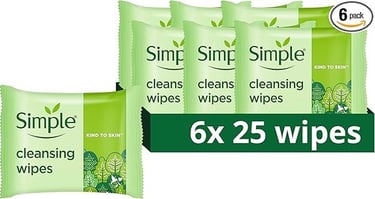 a pack of 6 simple clean wipes with a green leaf