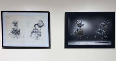 Dibujos en grafito con imagen procesada por Inteligencia Artificial