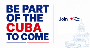 Be part of the Cuba to come graphic with a classic car and Havana capitol building illustration.