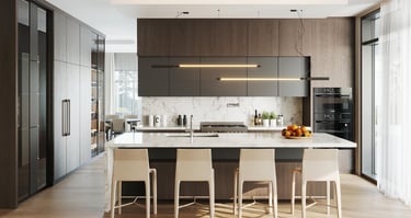 Sleek and stylish modern kitchen design featuring cutting-edge aesthetics, high-end appliances, and functional elegance