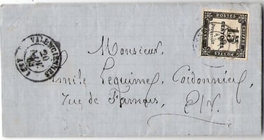 1864: Brief von und nach VALENCIENNES mit Nachporto.