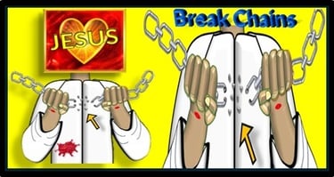 Jesus breaking Chains picture. Designed by Debbie Dunn using PowerPoint & Paint.
