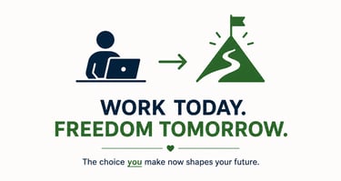 Minimalist illustration representing long-term freedom through consistent digital work