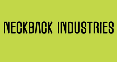 Logo for Neckback Industries, an apparel brand, featuring bright green  background and black type