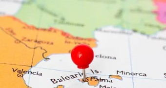 mapa del este de la península ibérica con pin sobre Mallorca