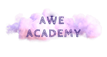 Awe Academy logo with magic cloud and radiating awe