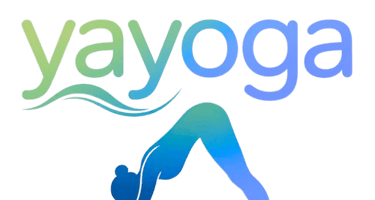 logo . illustration femme faisant une pose de yoga sur une vague bleu