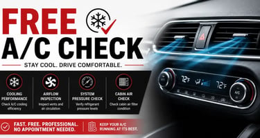 Professional free A/C check service at Fast Tire Shop including cooling performance inspection, airf