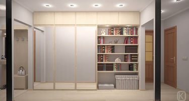 Placard dans le couloir avec bibliothèque