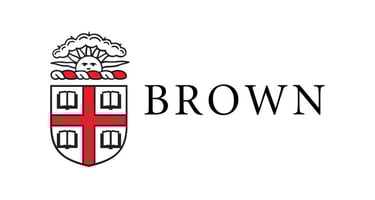 a brown and white logo with a red and black coat