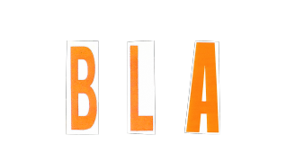 BLA uitgeknipte smalle letters in oranje op wit