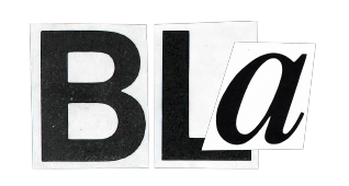 BLA uitgeknipte letters in zwart op wit