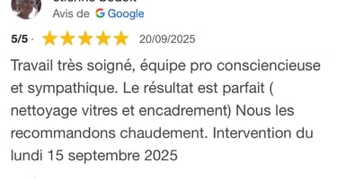 Avis google 5 étoiles clients m&m services pro nettoyage et vitres rouen 