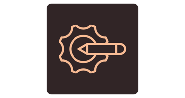 Gear and pencil icon representing creative design and solutions..
