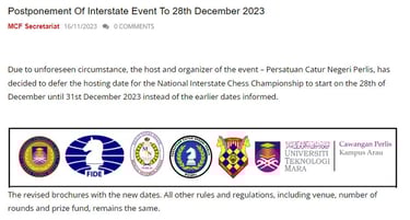 Malaysian Chess Federation. Interstate Event 2023. Catur Malaysia. Malaysia Chess