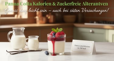 Panna Cotta mit Beeren und Minze, Kalorienübersicht und Zitat ‘Genuss darf leicht sein – auch bei sü