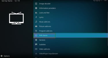 settings of the app kodi