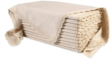 12 pack of reusable cotton linen napkins in cream