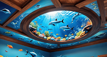 Beruckte Foto- Motivdecke im Fischerladen 