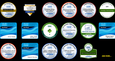 a variety of qualification badges with different logos