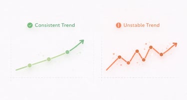graph-style visual showing stable long-term payment behavior versus inconsistent payment patterns