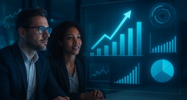 Dueños de empresas viendo dashboards que muestran crecimiento