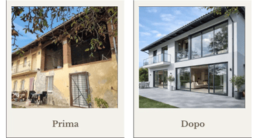 Il prima e il dopo di una ristrutturazione di una vecchia casa rurale con fienile in abitazione moderna ed elegante