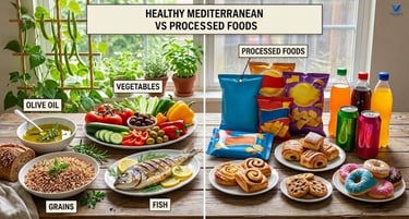 Comparison of the food items that can be part of the Mediterranean diet with items that should be mo