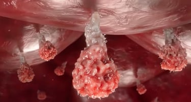 Spike proteins appearing on body cells.