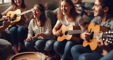 An Indian woman painting vibrant colors on a canvas, surrounded by musical instruments and dance props.