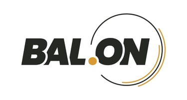 BAL.ON logo with bold black text and an orange dot inside the "O," encircled by a black and orange curved line for motion