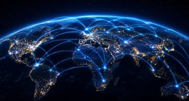 Global business communications network illustrating telecommunications connectivity