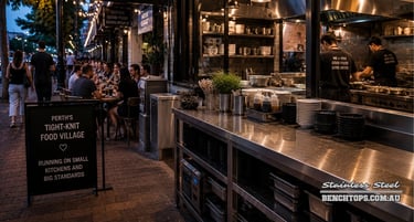 Commercial service station and stainless steel bench Leederville on a bustling dining street.