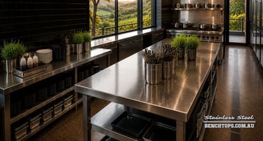 Heavy-duty freestanding kitchen table and stainless steel benchtop Mount Tamborine.
