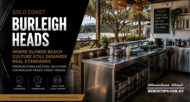 Coastal food service line showcasing a durable stainless steel bench Burleigh Heads.