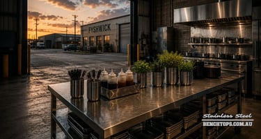 Professional workspace counter and durable stainless steel benchtop Fyshwick.