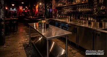 Professional cocktail station featuring a durable stainless steel bench Newtown.