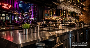 Commercial bar fit-out featuring a custom stainless steel bench Fortitude Valley.