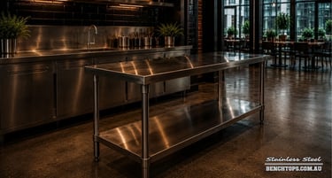 Premium restaurant kitchen fit-out featuring a stainless steel bench Alexandria.