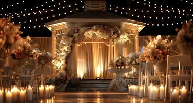 a gazebo with candles and candles