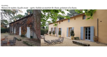 Façade enduit au mortier de chaux, peinture à la chaux