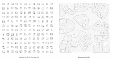 Varias distribuciones de planos arquitectónicos generados con inteligencia artificial, optimizando e