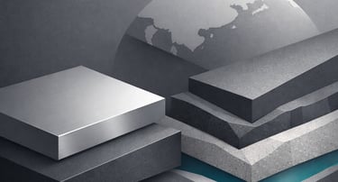 Abstract 3D illustration of geometric layers and architectural textures representing global infrastructure.